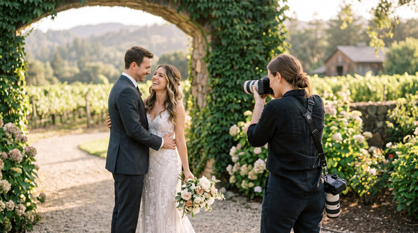 a wedding photographer taking a picture of the newlyweds