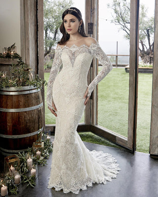 casablanca lace dress Casablanca Bridal 2544 Geneve Wedding Dress Fit And Flare Illusion Bodice Off The Shoulder Sweetheart Neckline Floral Lace Appliques Wedding Gown 22 /