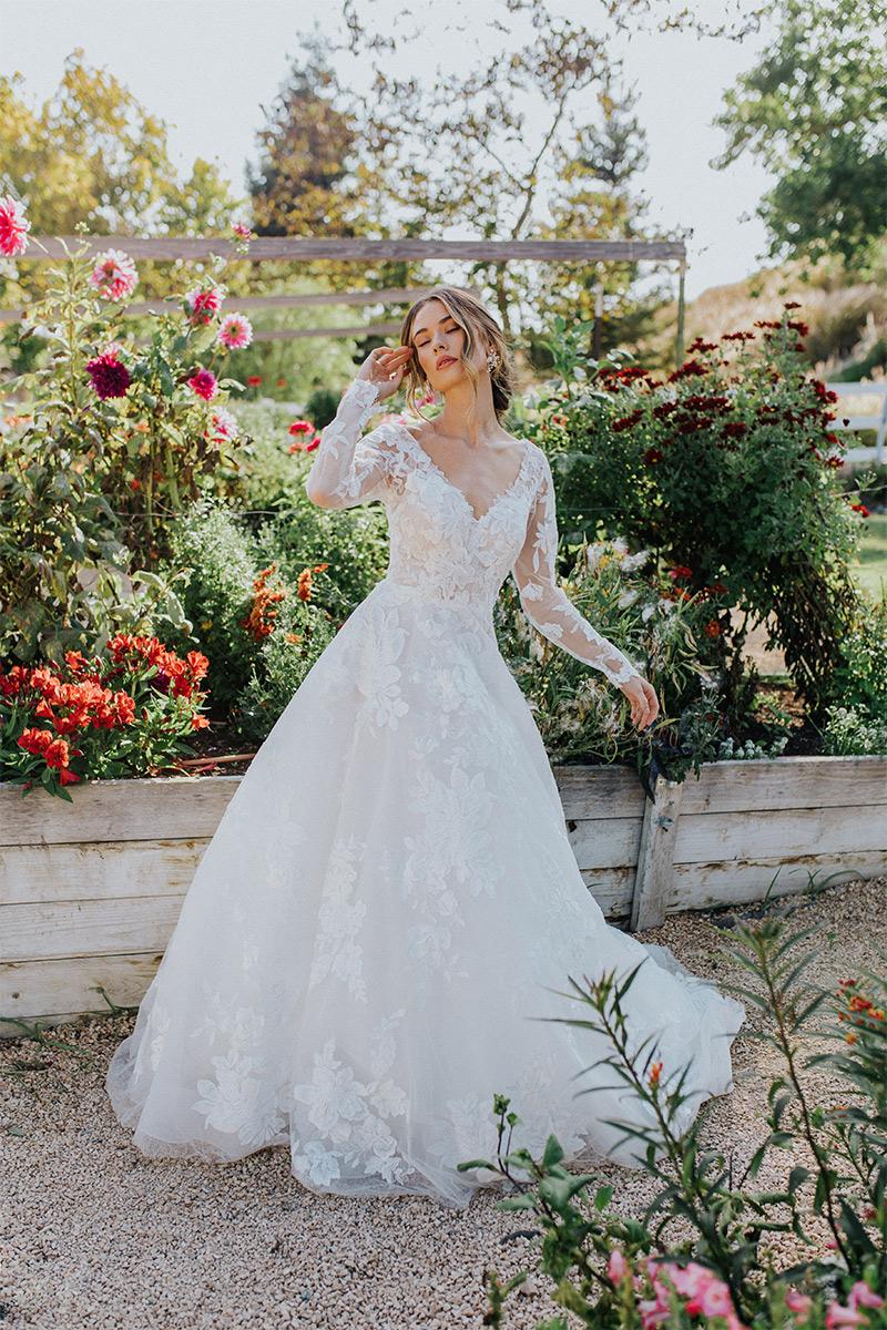 essense of australia long sleeve lace dress LACE A-LINE WEDDING DRESS with Long Sleeves