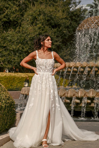 essense of australia wedding dresses Sheer Hand-Beaded Wedding Dress with Voluminous Sleeves