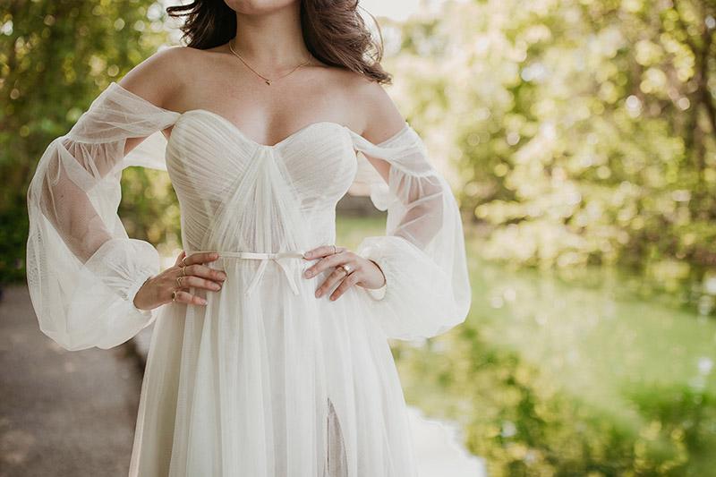 stella york boho dress Modern Boho Long Sleeve Wedding Dress with Plunging Neckline