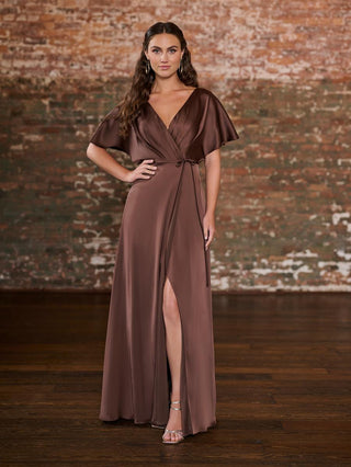 bridesmaid dress shop One Shoulder Drape Satin cinched at the waist Bridesmaid Dresses in Massachusetts