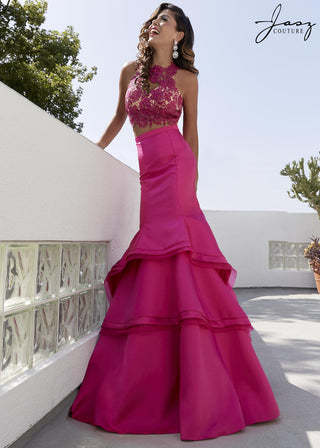 magenta two piece prom dress Ladivine CM328 Size 2 Magenta Floral Mermaid Glitter Prom Dress Corset Formal Gown Sequin Shimmer
