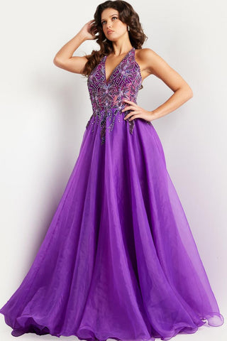 Jovani 25964 Embellished Halter Neck Gown Purple / 12 Jovani 25964 Embellished Halter Neck Gown Purple / 12