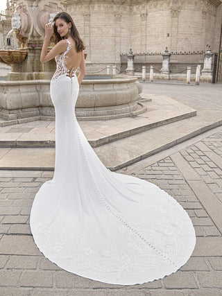 lace bardot wedding dress Lace Bardot A Line Wedding Dress T232057 Flirty Boho All-Over Soft Lace A-line Gown With Plunging