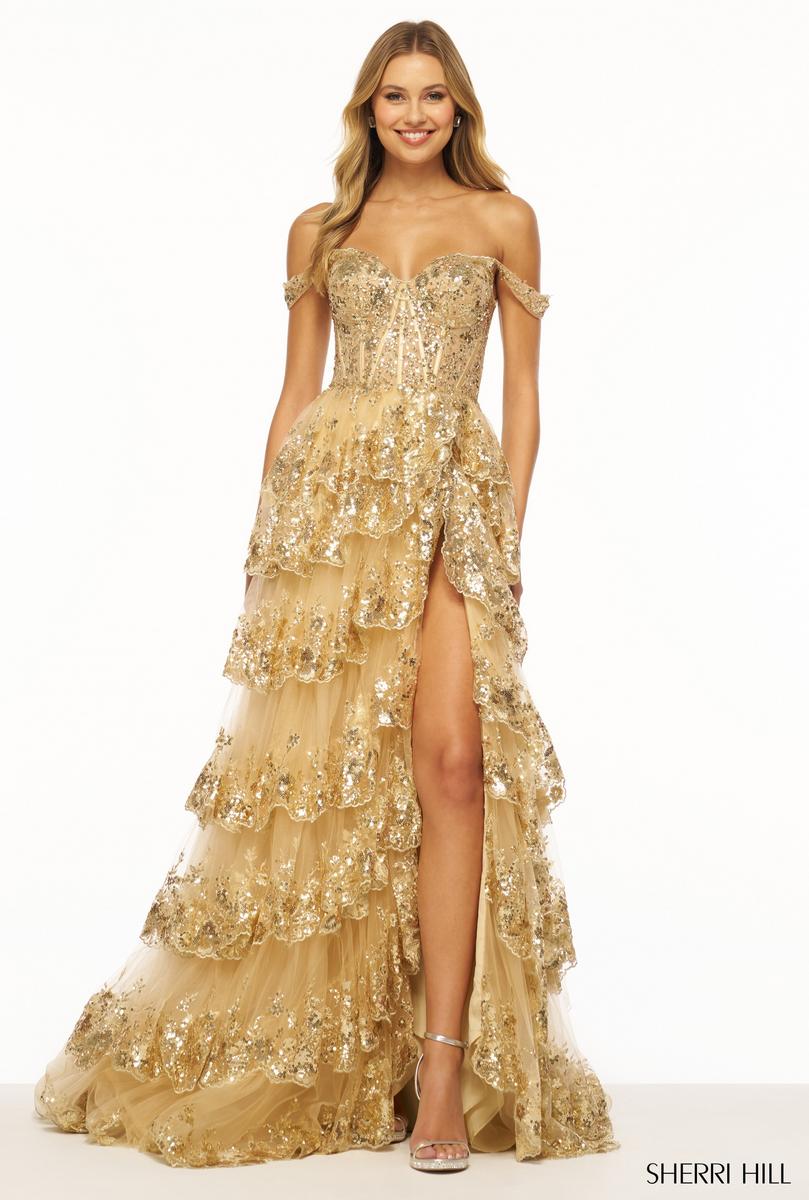 sherri hill gold lace dress SHERRI HILL - 56209