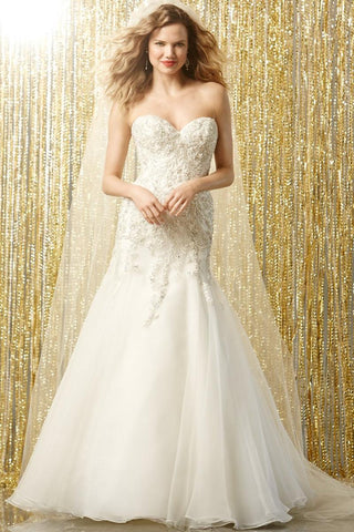 wedding dresses by watters - 68116B embroidered lace trumpet dress with surplice neckline 11316 by Watters Bridal